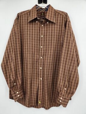 Tailorbyrd Long Sleeve Button Front Shirt Mens Size XL Brown Plaid Cotton